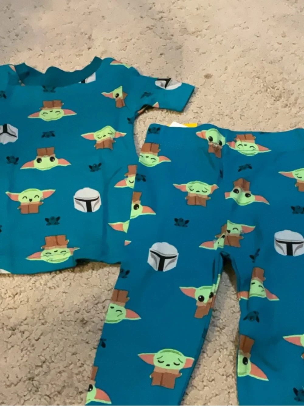 Star Wars The Child (Grogu) White and Gray Tie-Dye Pajama Set & Teal pajama set.